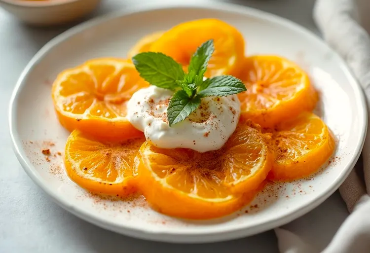 Caramelised oranges with cinnamon yoghurt