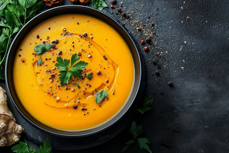 Carrot ginger soup with sweet potato