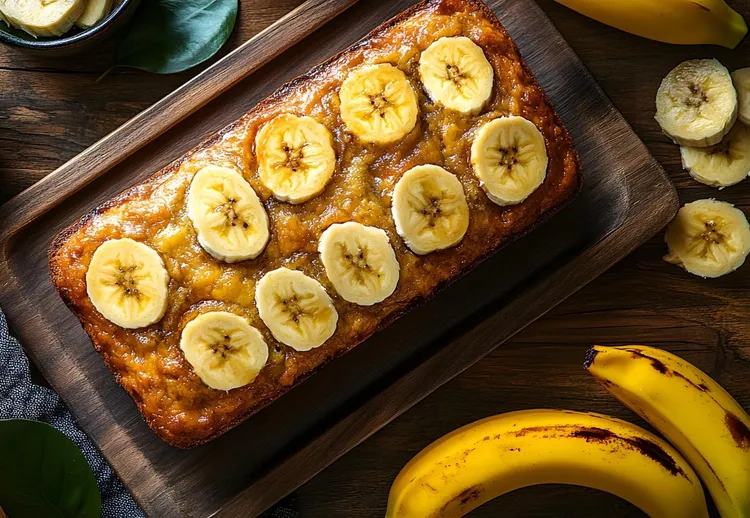 Chai banana bread with sticky honey and hazelnut topping