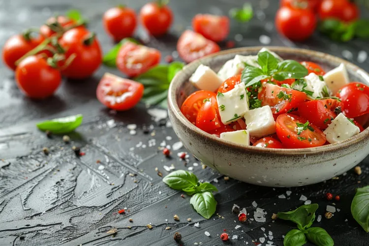 Cherry tomato and goat cheese salad with basil