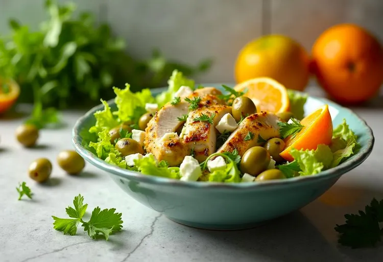 Chicken with orange and feta salad