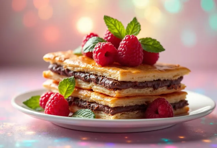 Chocolate and raspberry pastry stack