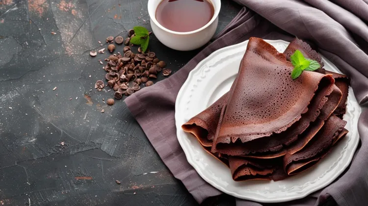 Chocolate crepes with raspberry cream