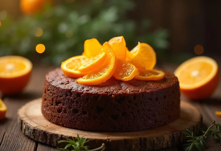 Chocolate hazelnut cake with spiced oranges