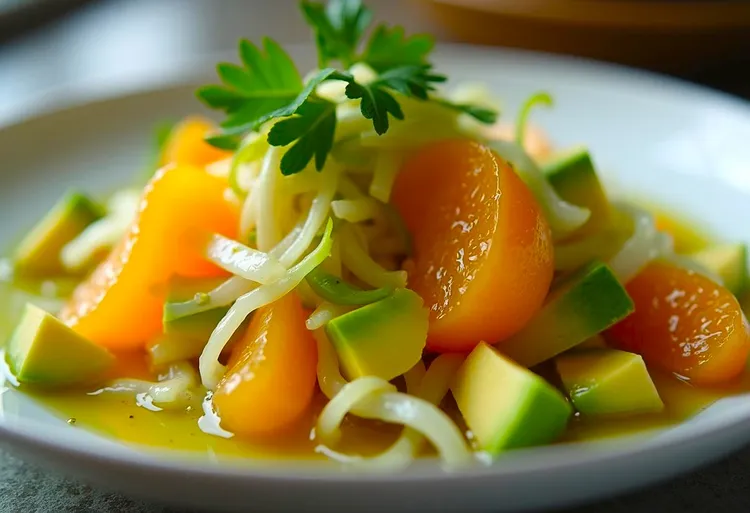 Citrusy fennel and avocado salad with olive oil and vinegar