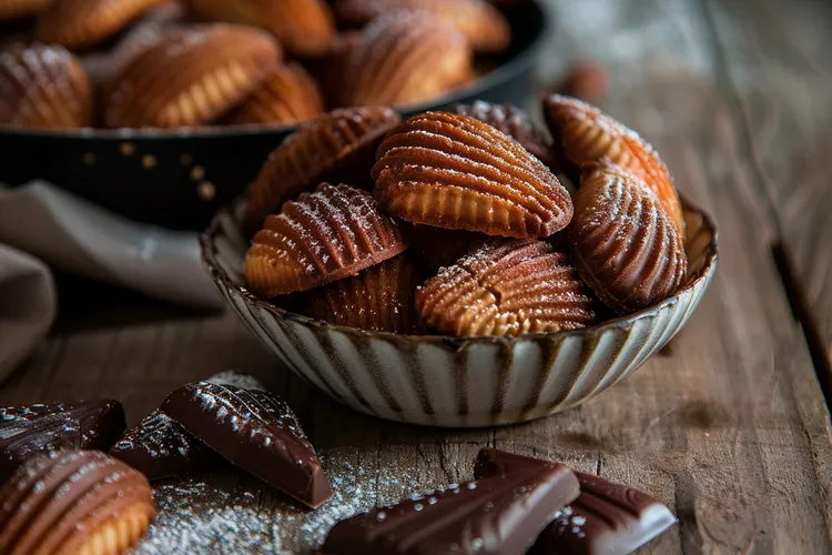 Coconut and sesame madeleines with choc drizzle