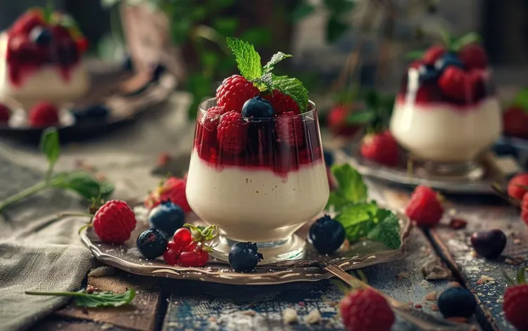 Coconut panna cotta with mixed berries