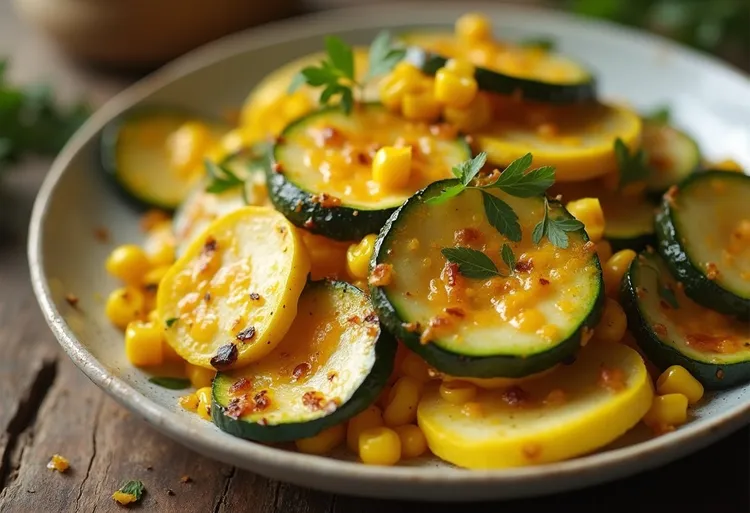 Corn and zucchini skillet with cheddar cheese