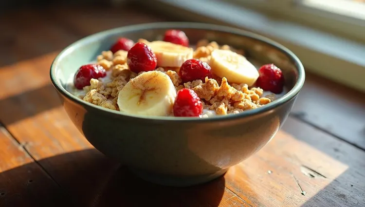 Cranberry-banana oatmeal breakfast bowl