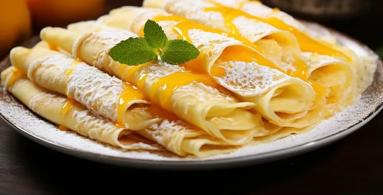 Crepes with passionfruit curd