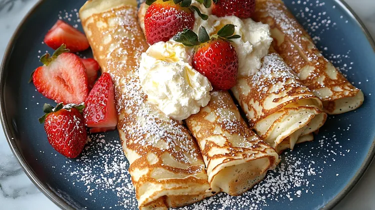 Crepes with strawberries and cream