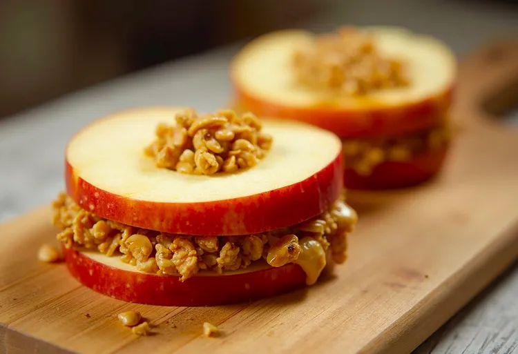 Apple almond butter sandwiches with granola