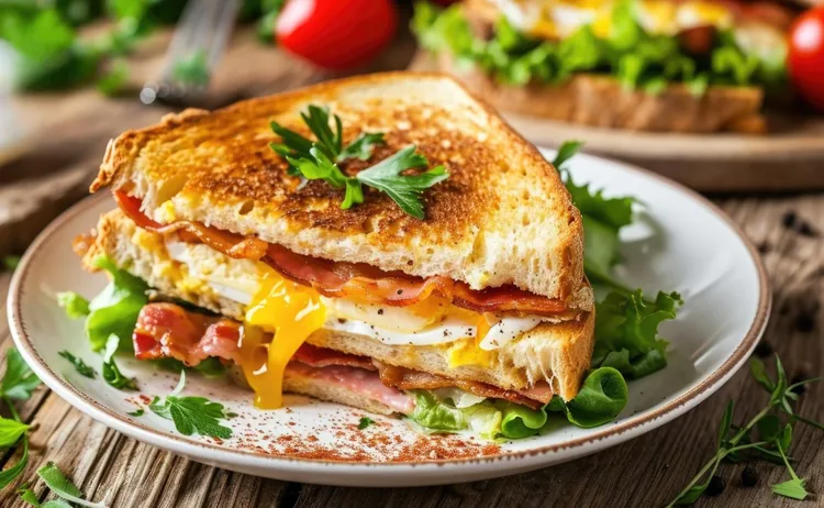 Fried egg and ham sandwich