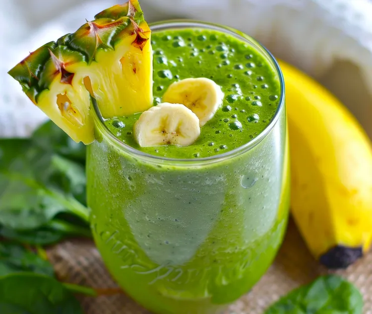 Pineapple smoothie with banana, spinach and coconut milk