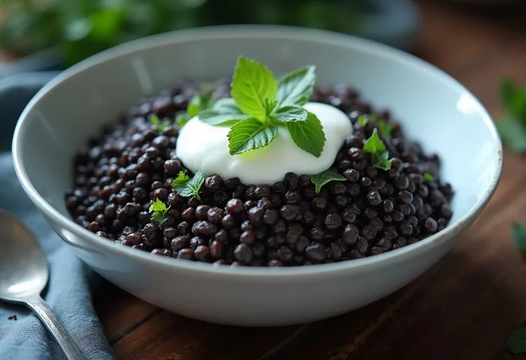 Curried black lentils with yogurt and mint