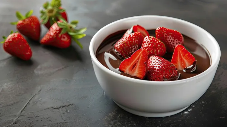 Egg-free chocolate custards with honey strawberries