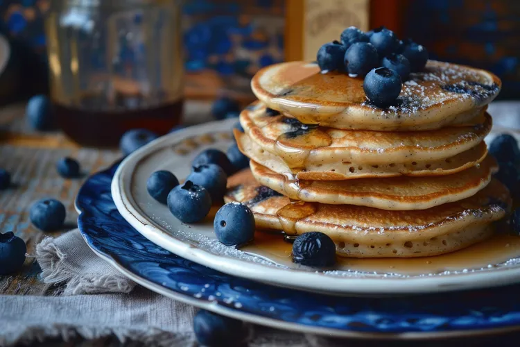 Fluffy blueberry and vanilla pancakes