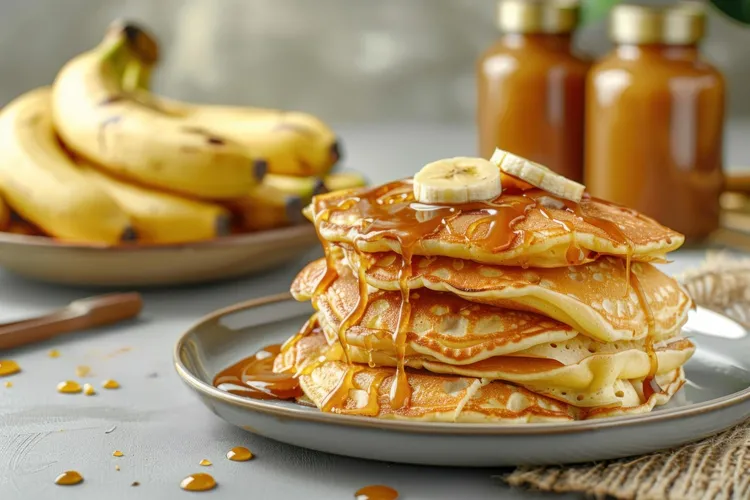 Gingerbread pancakes with banana and caramel