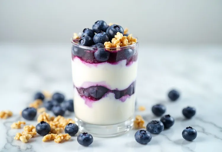 Berry, nut and honey greek yogurt parfait