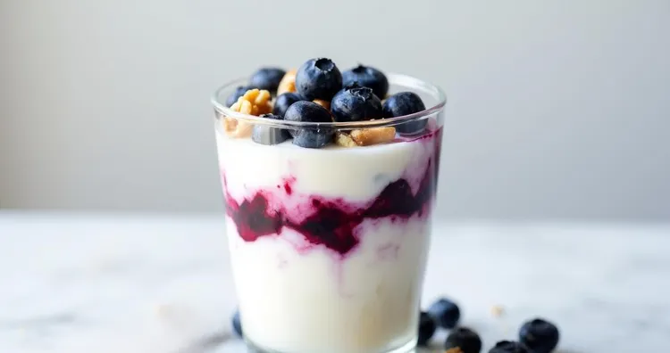 Honey-walnut greek yogurt parfait with blueberries
