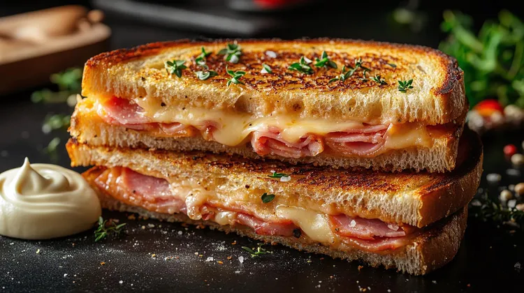 Grilled ham and monterey cheese sandwich