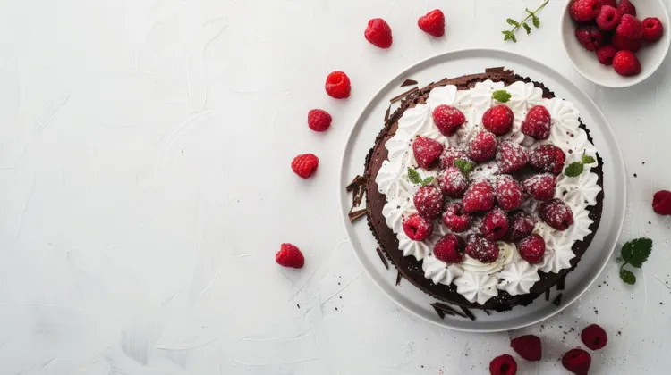 Chocolate cake with raspberries