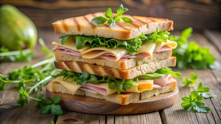 Ham and cheese sandwich with lettuce and mayonnaise