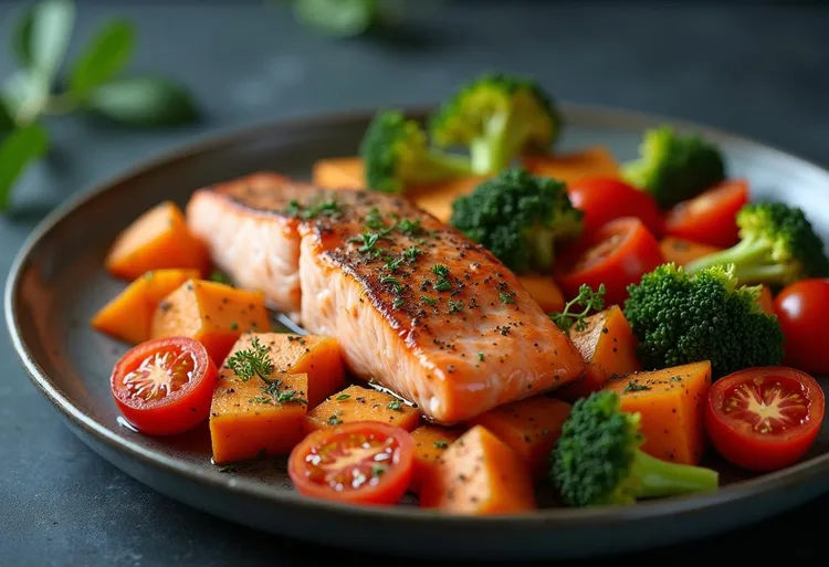 Healthy chilli herb salmon tray bake