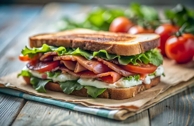 Ham and cottage cheese sandwich with tomato