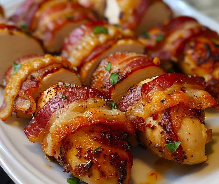 Honey mustard glazed chicken and bacon bites