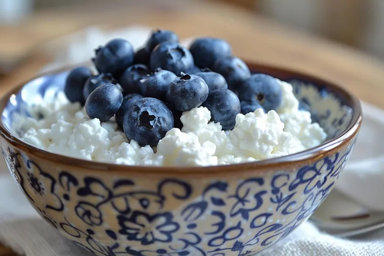Honey-sweetened cottage cheese with blueberries