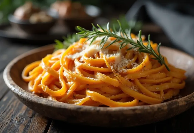 Lemon-garlic butternut squash noodles with parmesan cheese