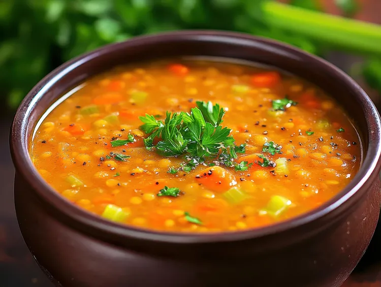 Lentil soup with carrots, onion and cumin