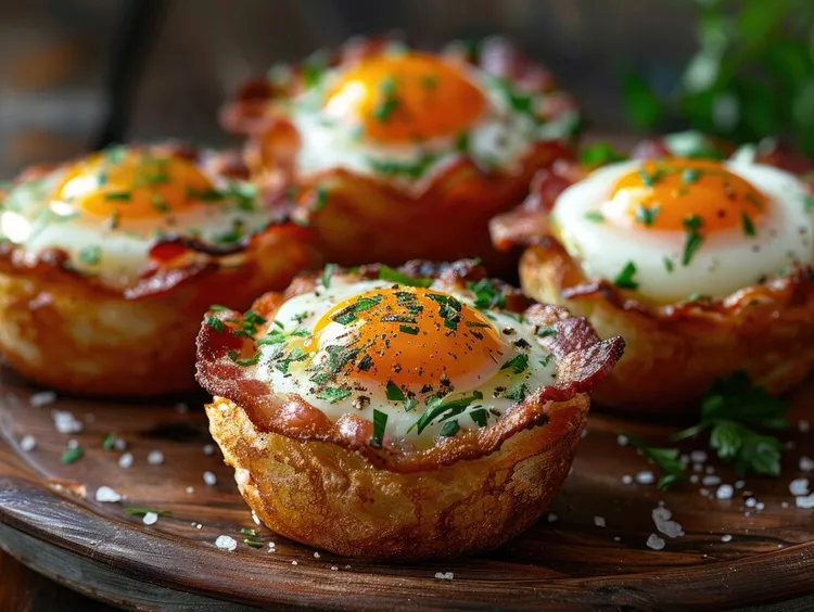Low-carb zucchini bacon egg nests