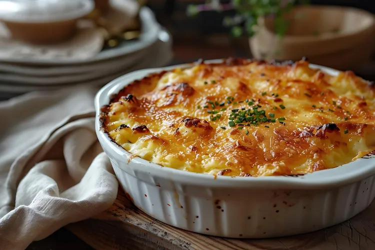 Baked cauliflower with bacon, cream cheese and parmesan