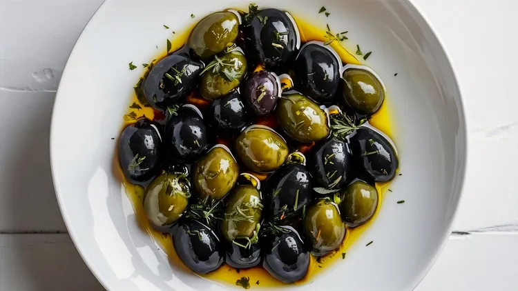 Marinated green & black olives