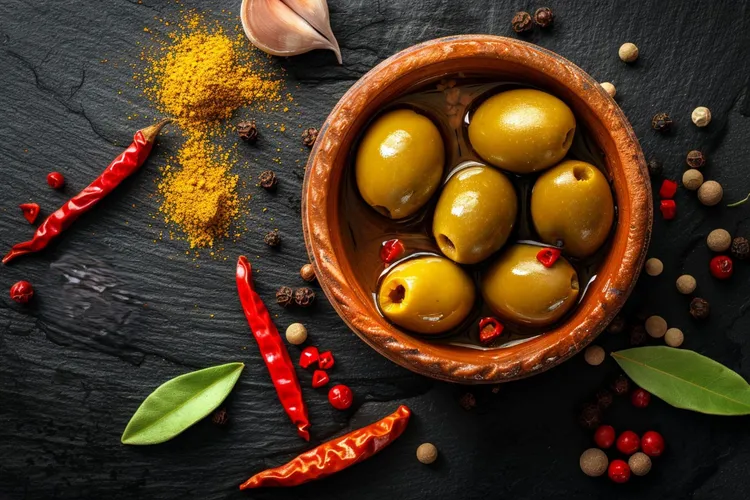 Marinated green olives