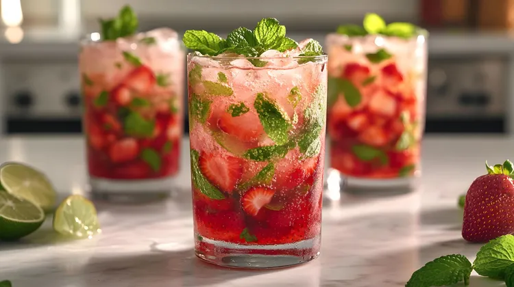 Non-alcoholic paleo strawberry mojito