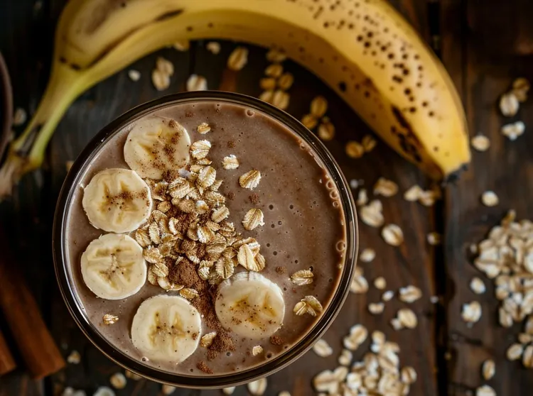 Chocolate peanut butter banana oatmeal protein shake