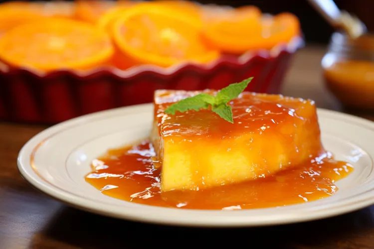 Orange almond syrup pudding