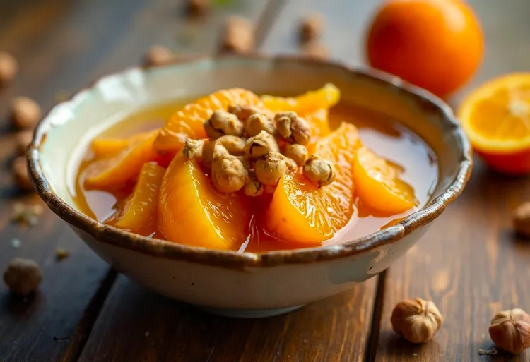Oranges in warm honey syrup