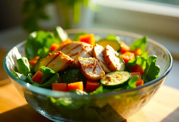 Oregano and lemon chicken with zucchini and sweet potato salad