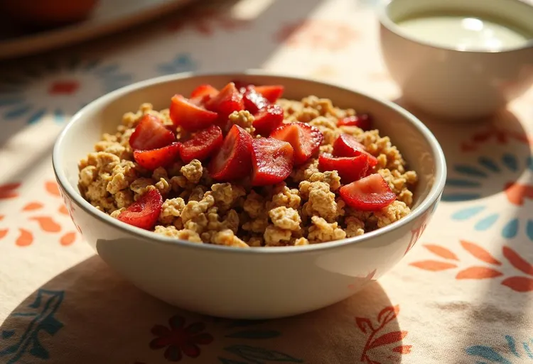 Paleo dehydrated granola with strawberries