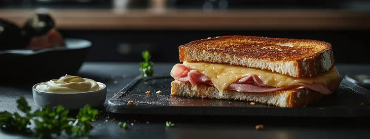 Mustard, ham and cheddar cheese sandwich