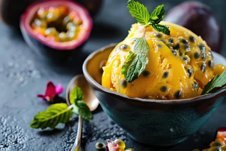 Passionfruit ripple ice cream