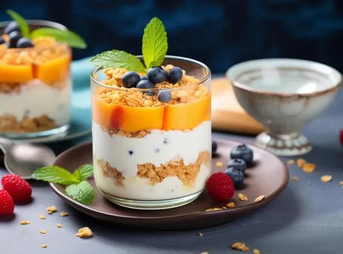 Peach and blueberry parfait