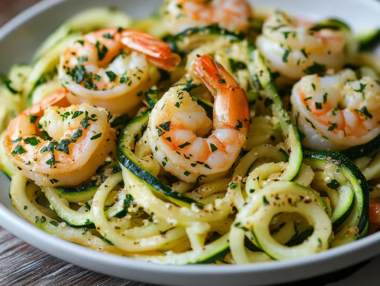 Pesto shrimp and squash fettuccine