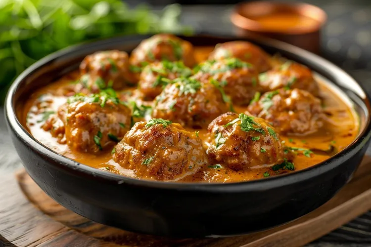 Pork meatball curry with toasted coconut