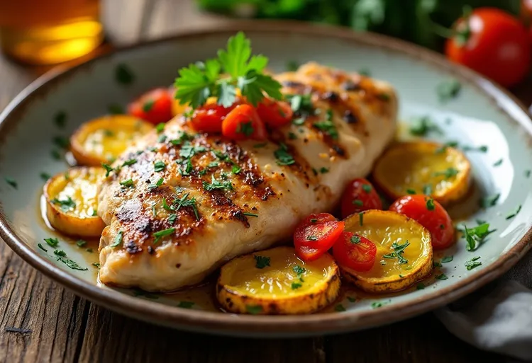 Pressed chicken with yellow squash and tomatoes
