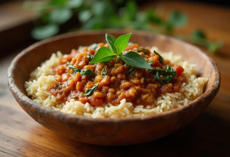 Quick coconut curry lentils with greens